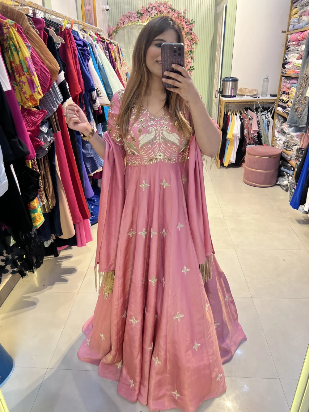 Beautiful Peacock Work Anarkali "MOURNI OUTFIT" (Customized in any colour & size)