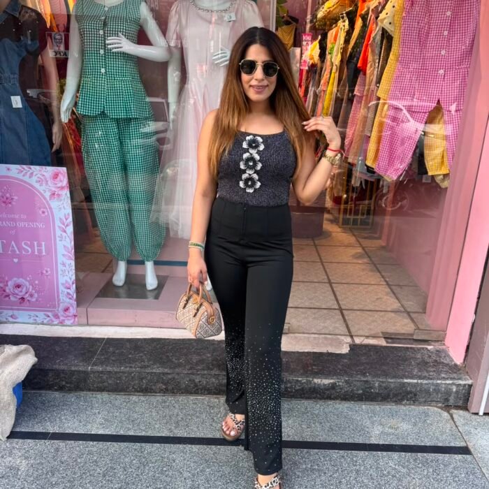 luxe High-Waist Flared Pant- Brown & Black
