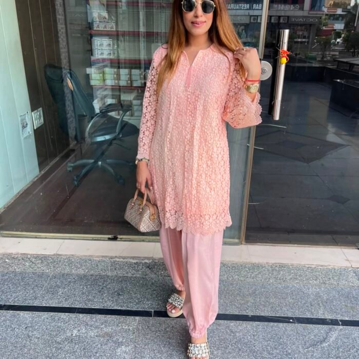 Pink Pearl Lace Kurta Set