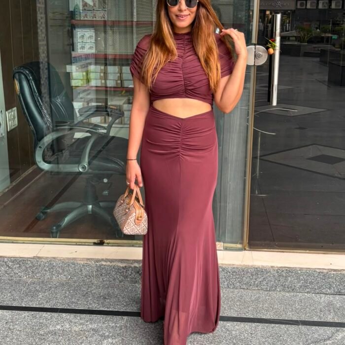Mocha Drape Cut-Out Dress