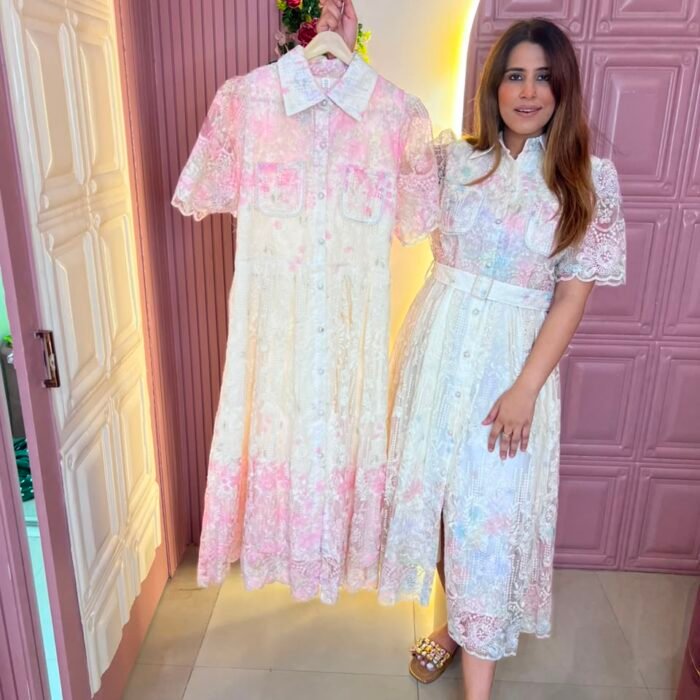 Pastel Bloom Lace Shirt Dress