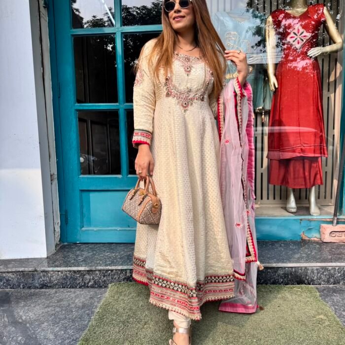 Ivory Hand Embroidered Anarkali
