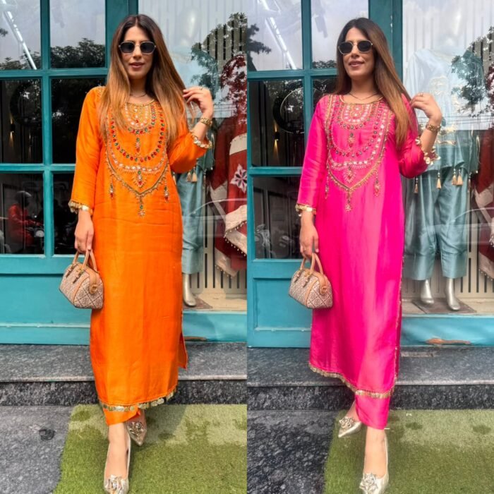 Mirror Work Silk Kurta Set