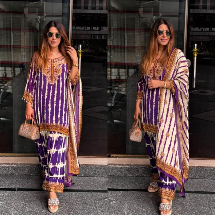 Purple Embroidered Suit Set
